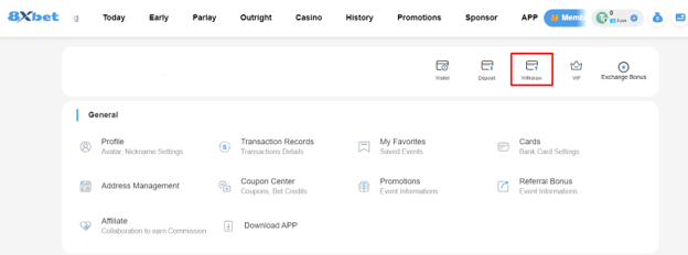Truy cập mục rút tiền trong tài khoản 8xbet để thực hiện giao dịch