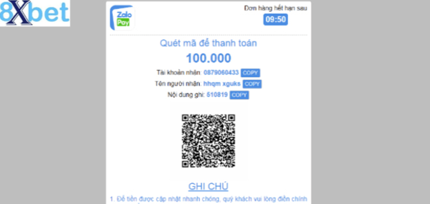 Hướng dẫn nạp tiền 8xbet qua ZaloPay bằng cách quét mã QR